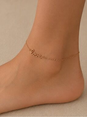 Delicate "Love" Script Anklet in Rose Gold
